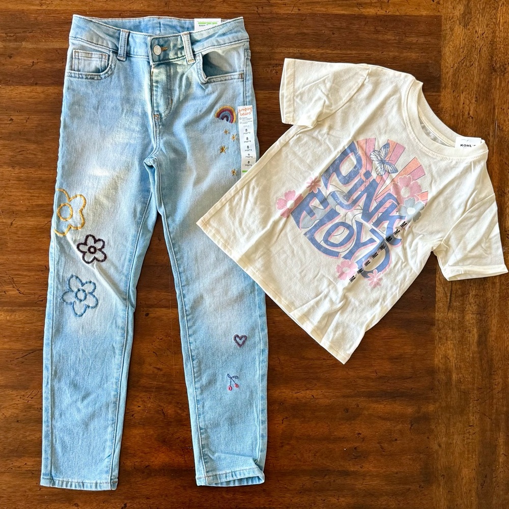 Jumping Beans Jeans Jeggings with Colorful Embroidery - Free Tee Size 8 NWT